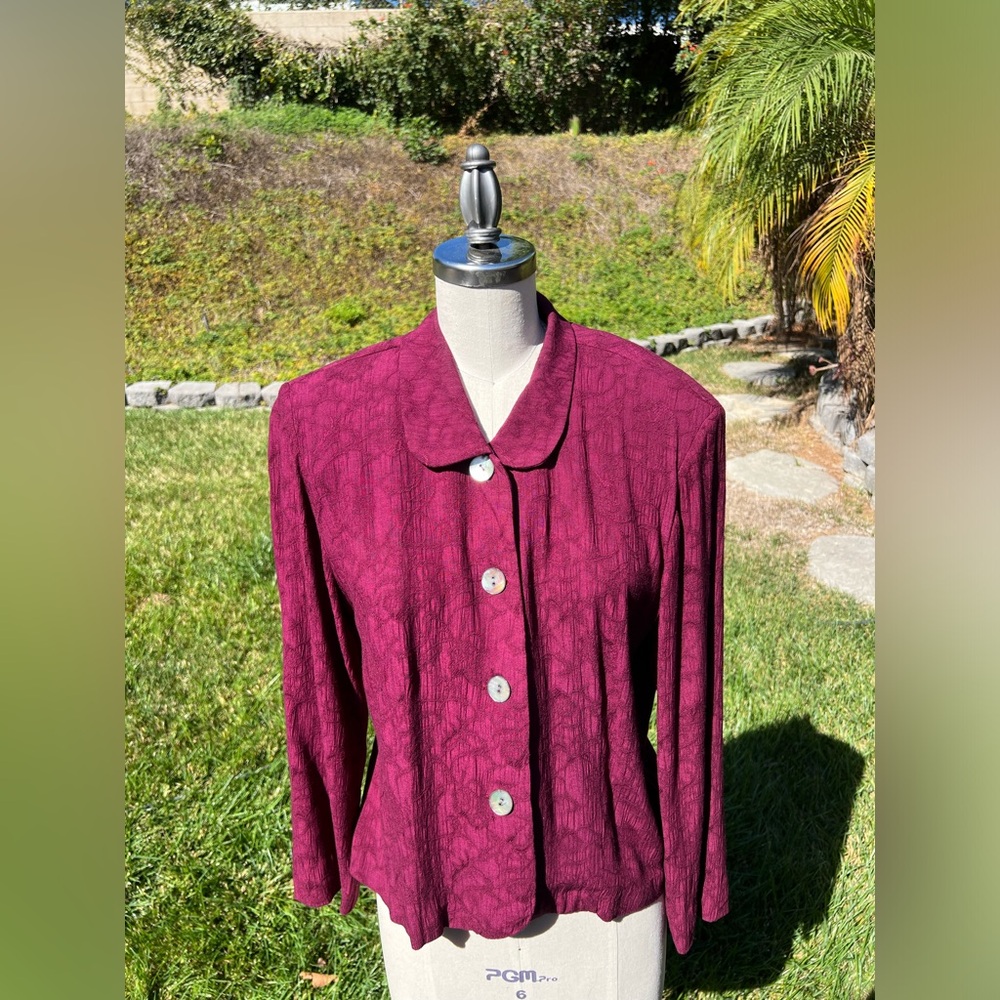 Karin Stevens Burgundy Long Sleeve Blouse